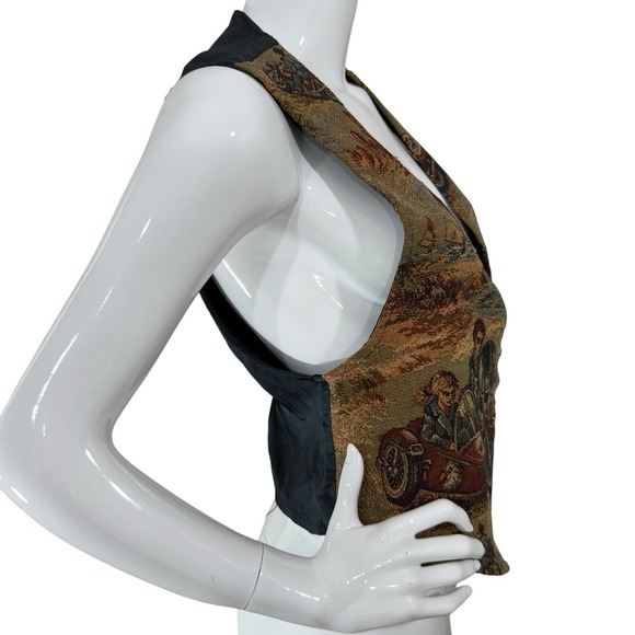 Vintage 80s Tapestry Vest Academia Motorcycle Boho Edwardian - Picture 6 of 16